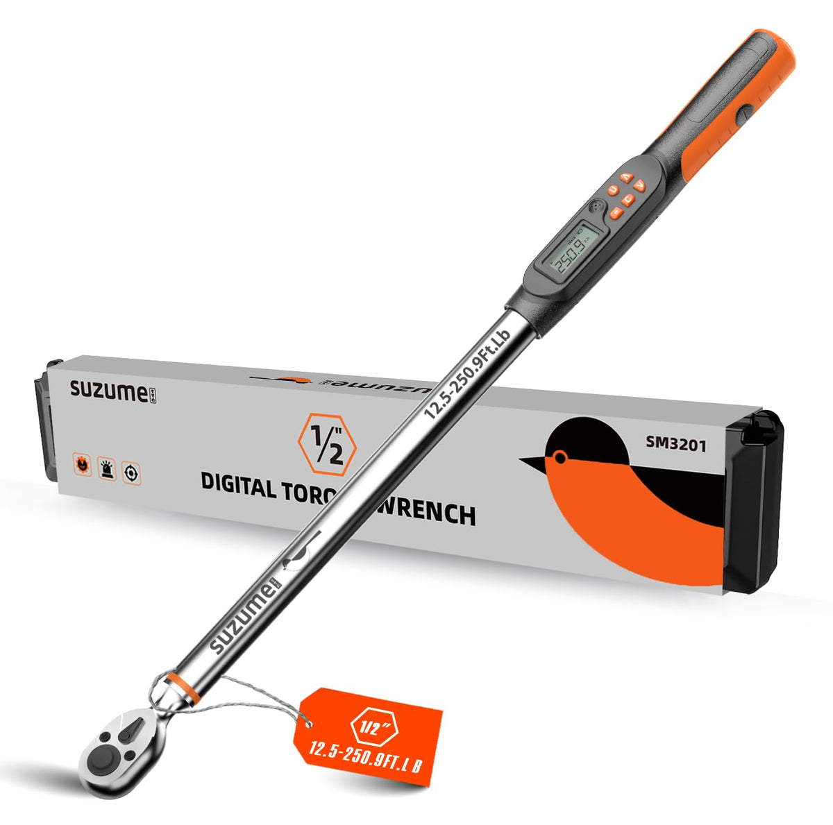 SUZUME digital torque wrench display offers precise torque readouts for confident adjustments.