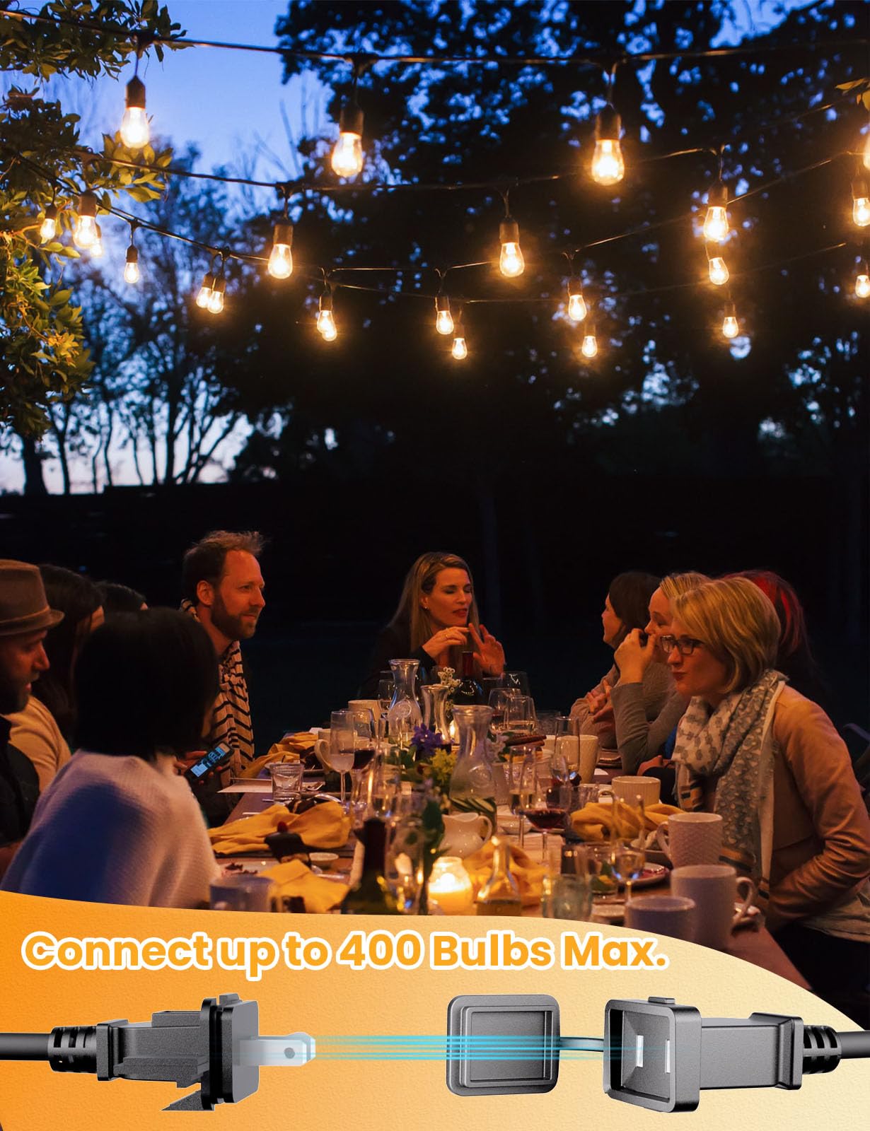 Svater commercial-grade bistro lighting enhances deck, garden, or cafe spaces.
