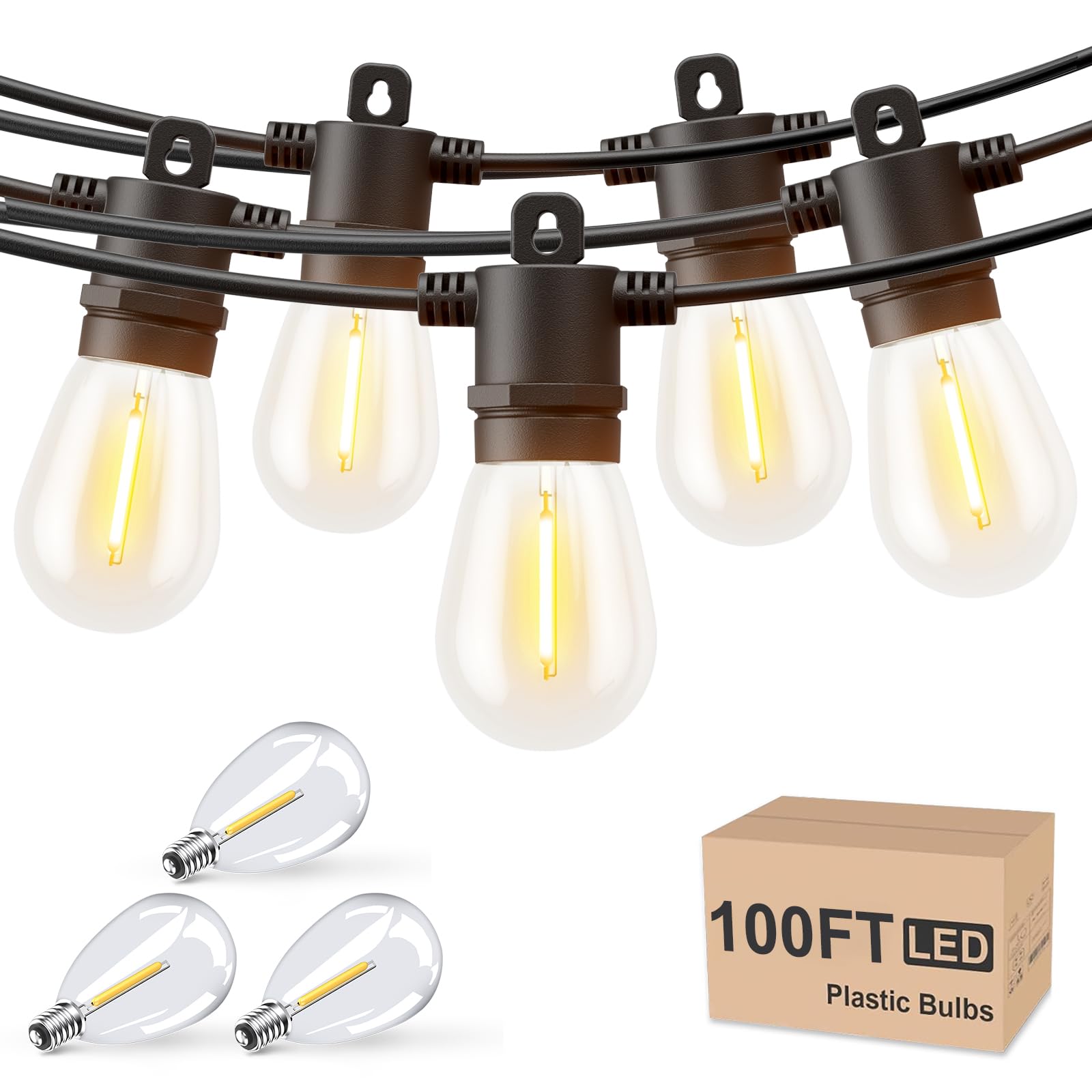 Svater outdoor string lights 100 ft glow over patios for evenings