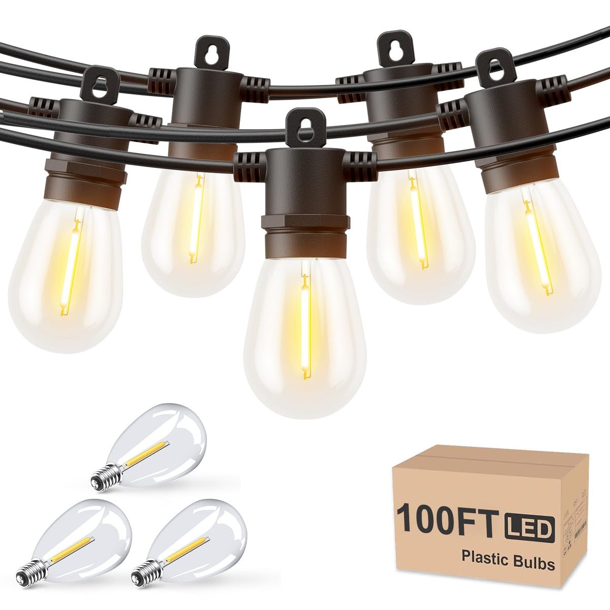 Svater outdoor string lights 100 ft glow over patios for evenings