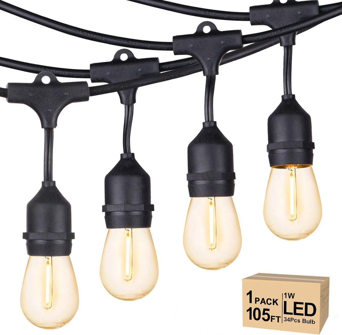 Svater outdoor string lights 105ft with bulbs for expansive, warm patio ambiance.