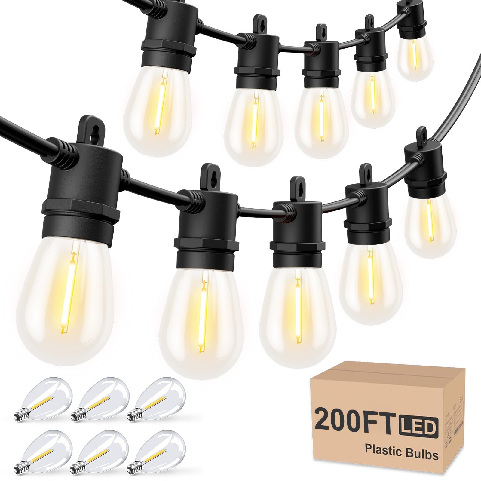 Svater outdoor string lights 200 ft assembly for wide patio illumination.