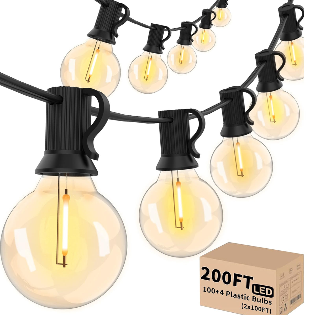 Svater outdoor string lights 200ft create wide, inviting patio ambience.