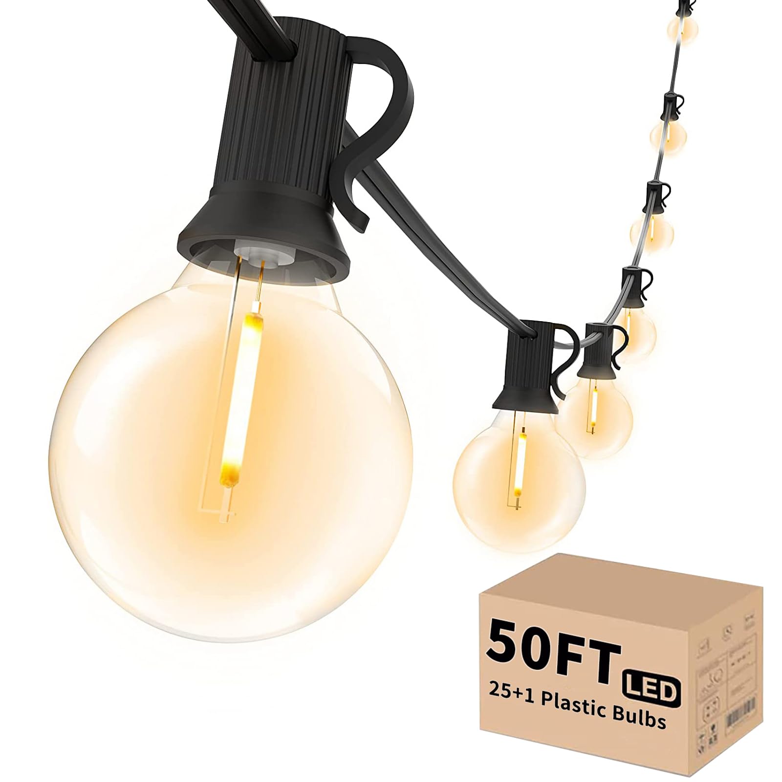 Svater outdoor string lights 50ft illuminate patios with a warm, inviting glow