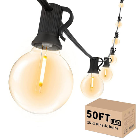 Svater outdoor string lights 50ft illuminate patios with a warm, inviting glow