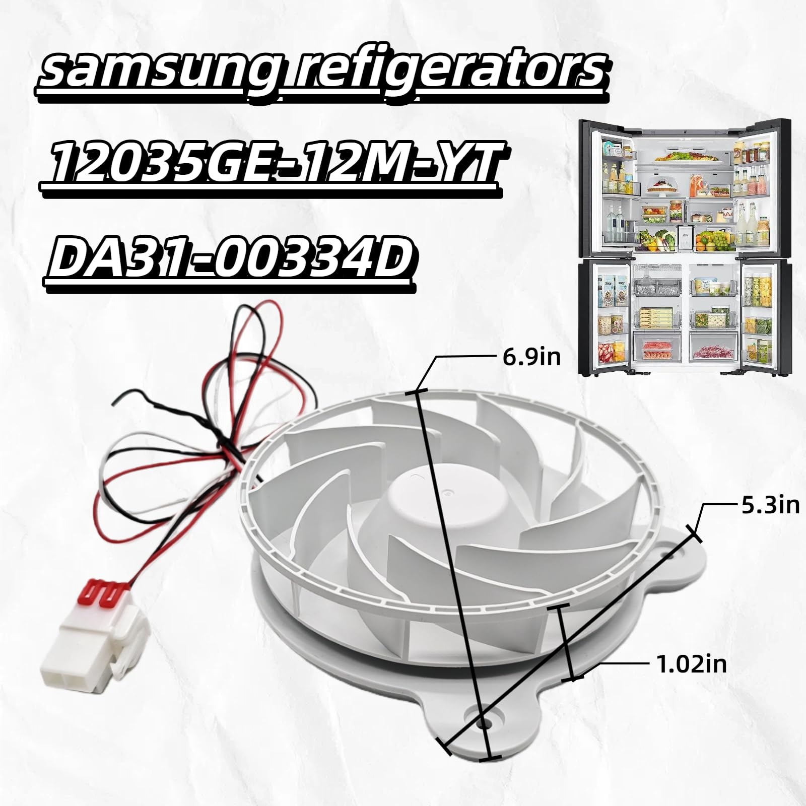SVKWS Samsung DA31-00342A evaporator fan motor assembly, white 4-pin