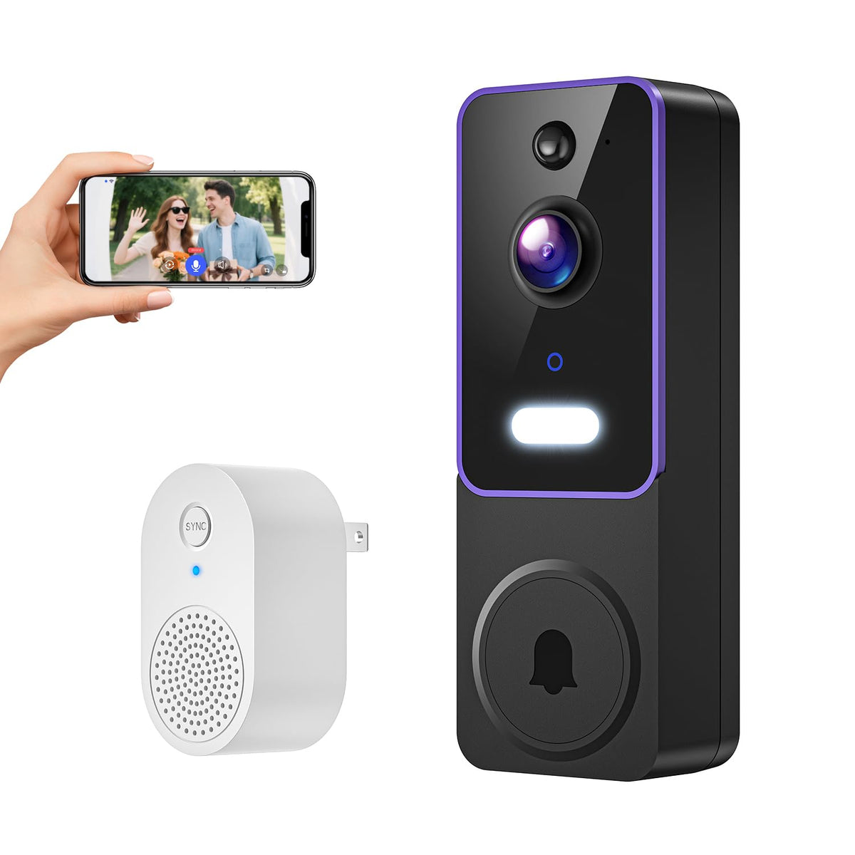 SwagBuzz 1080p doorbell front view with wide-angle lens for complete home monitoring.