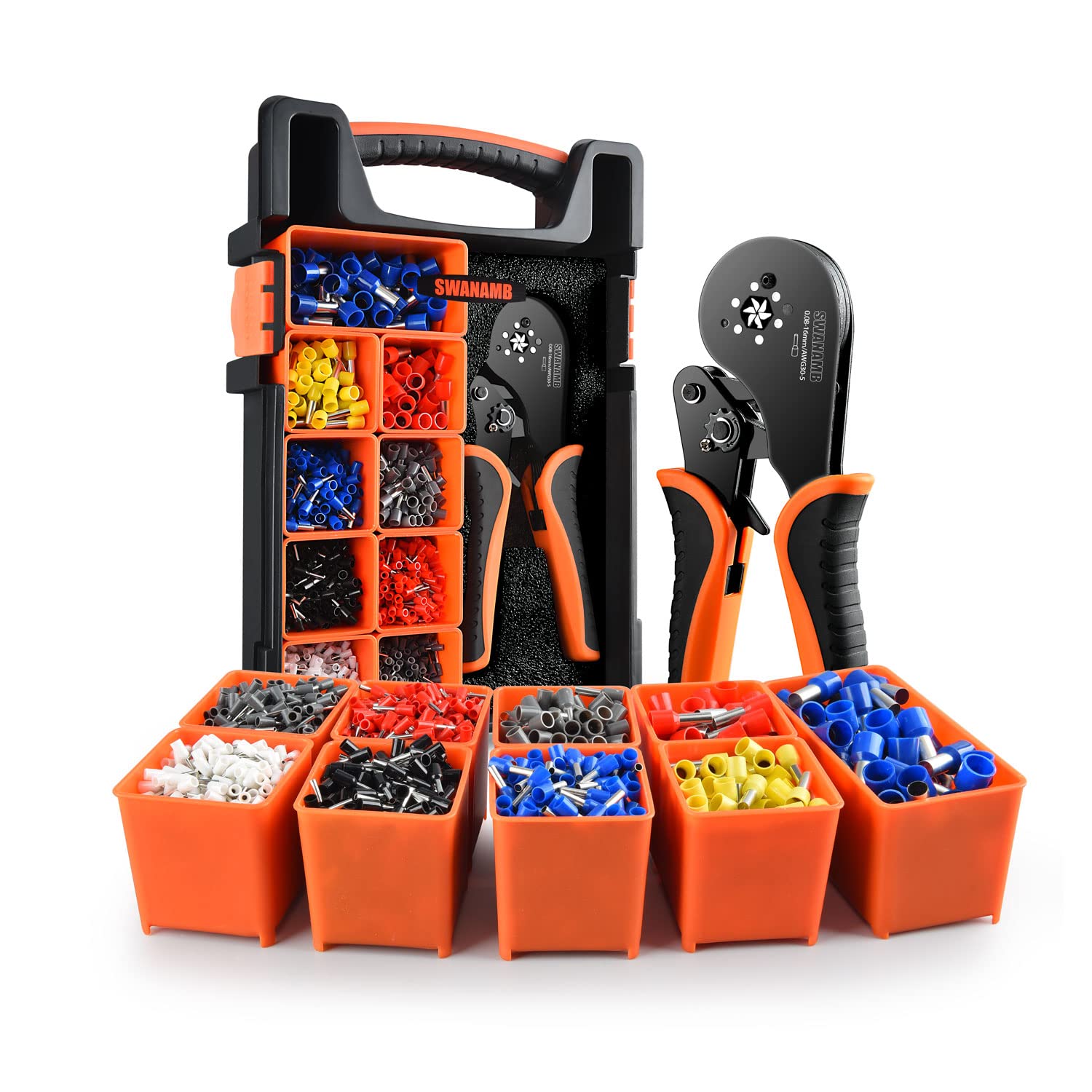 SWANAMB ferrule crimping tool with self-adjusting ratchet for precise crimps.