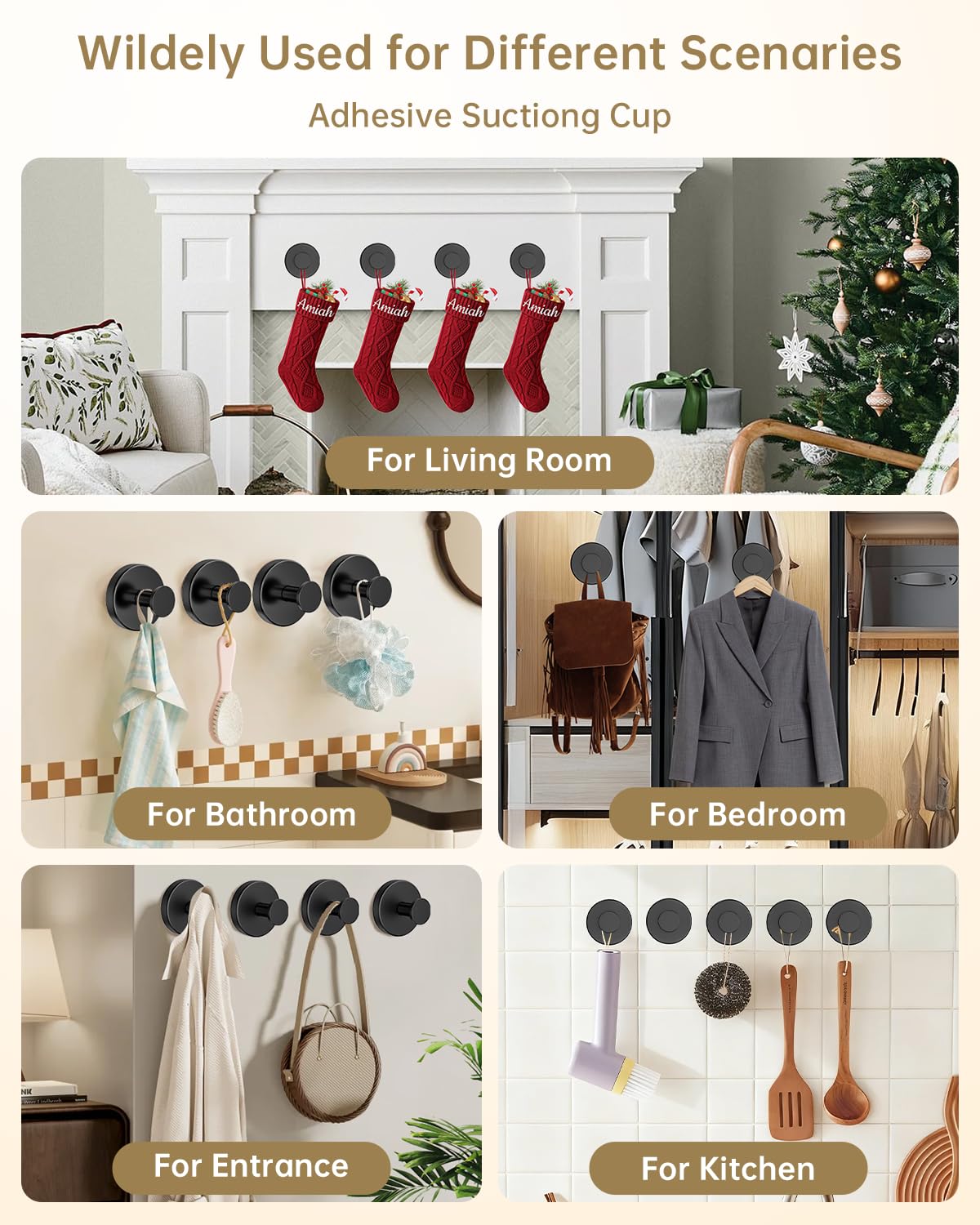 SwanKiss suction cup hooks on a door frame support a wreath without nails.