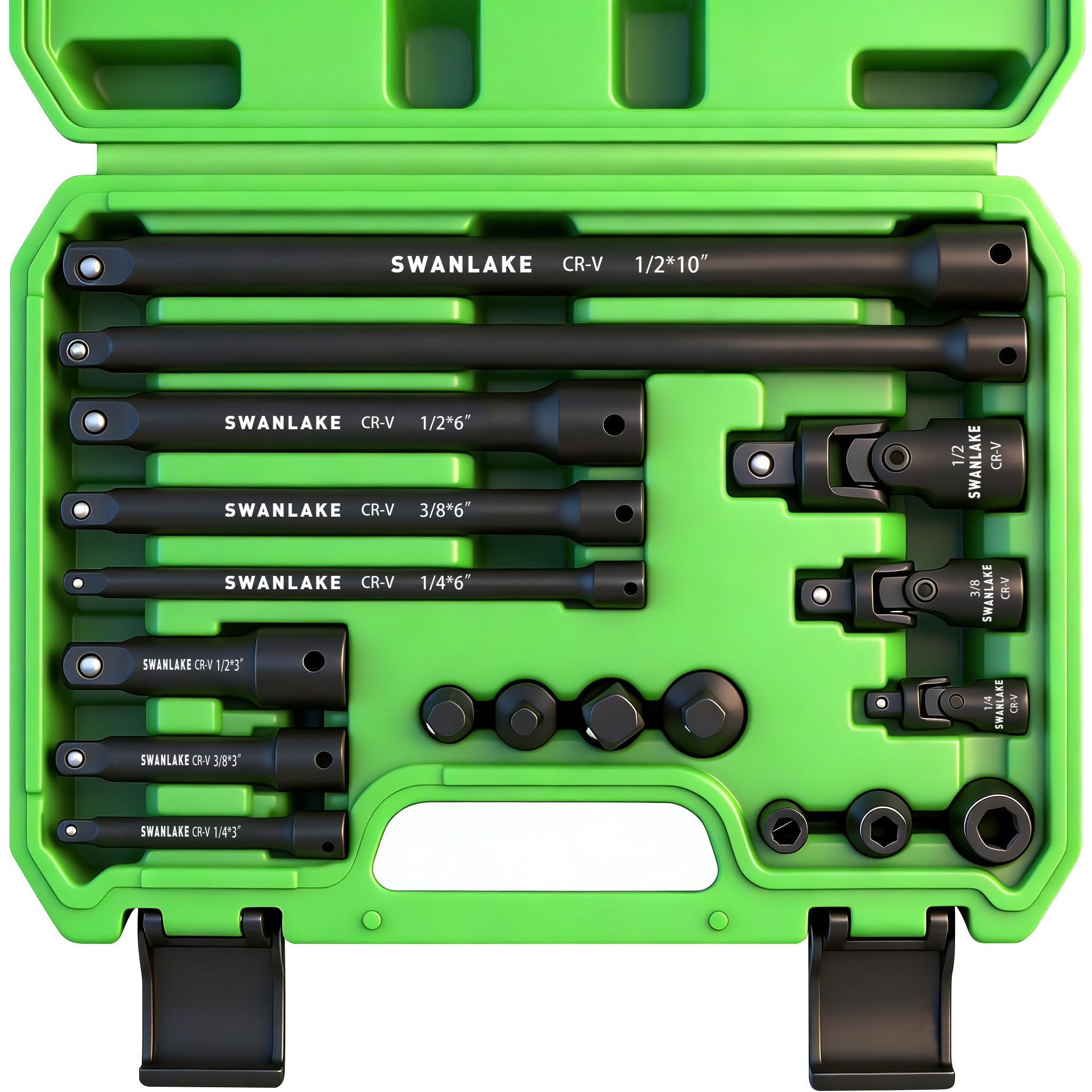 Swanlake 18-piece socket set in case with durable chrome-vanadium steel