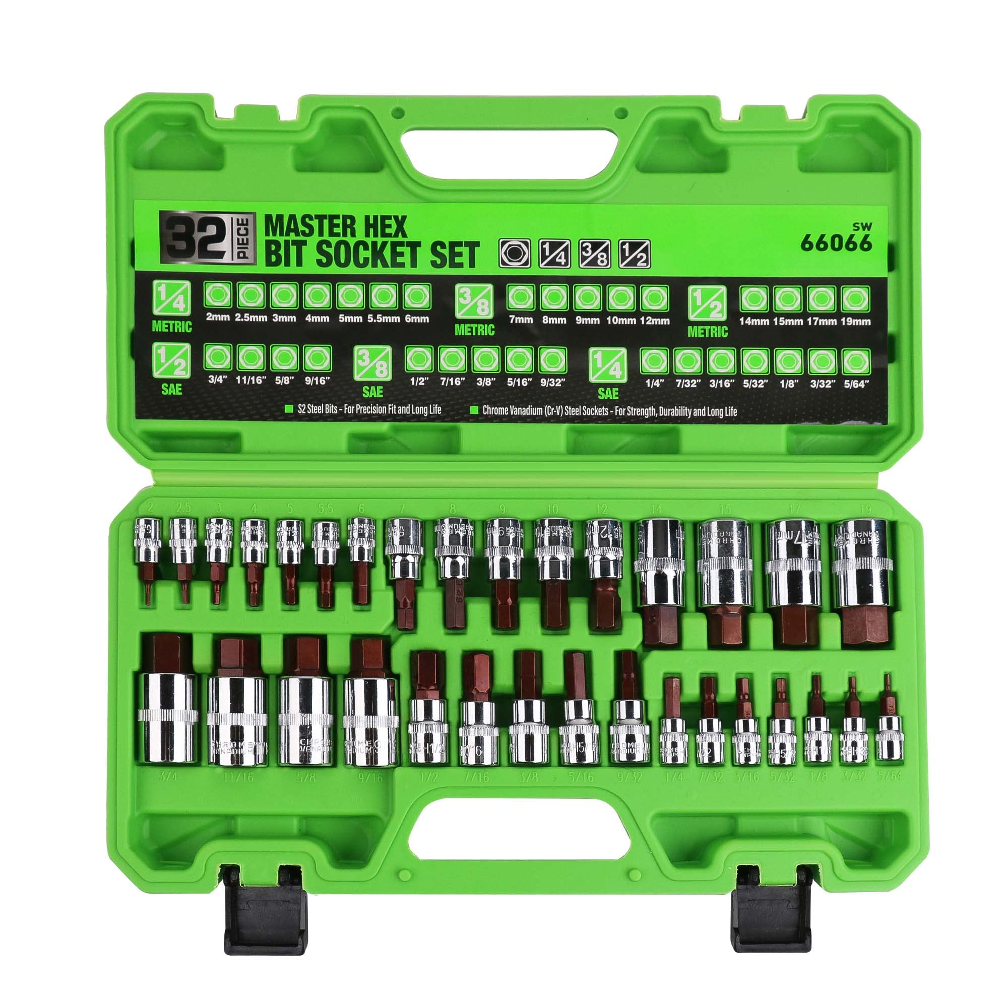 Swanlake 32-piece hex bit socket set in case for organized storage and easy transport