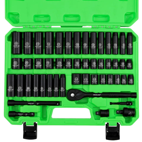 SWANLAKE 50-piece impact socket set open case showing organized slots and portability