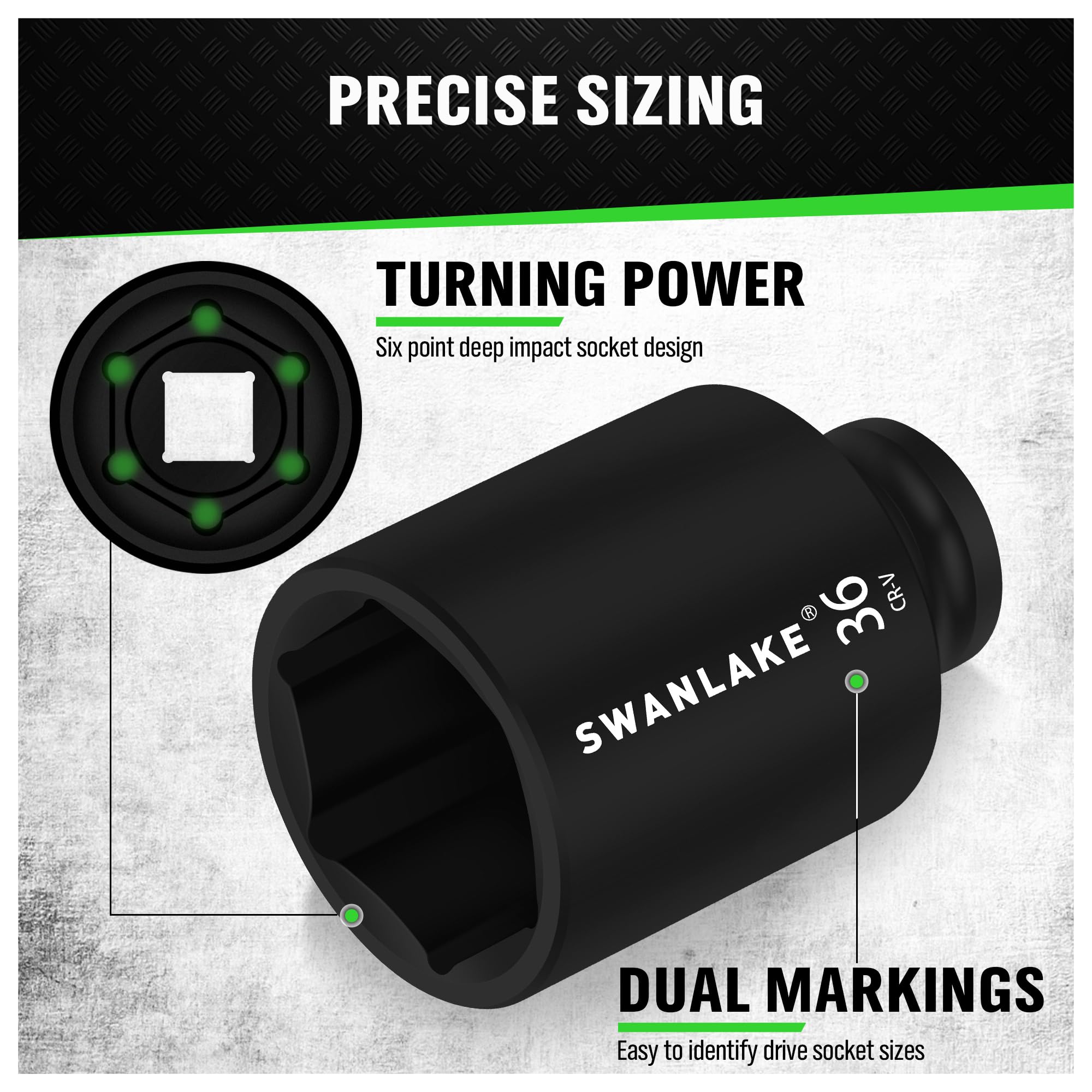 SWANLAKE 6-point hex design provides secure grip on axle nuts