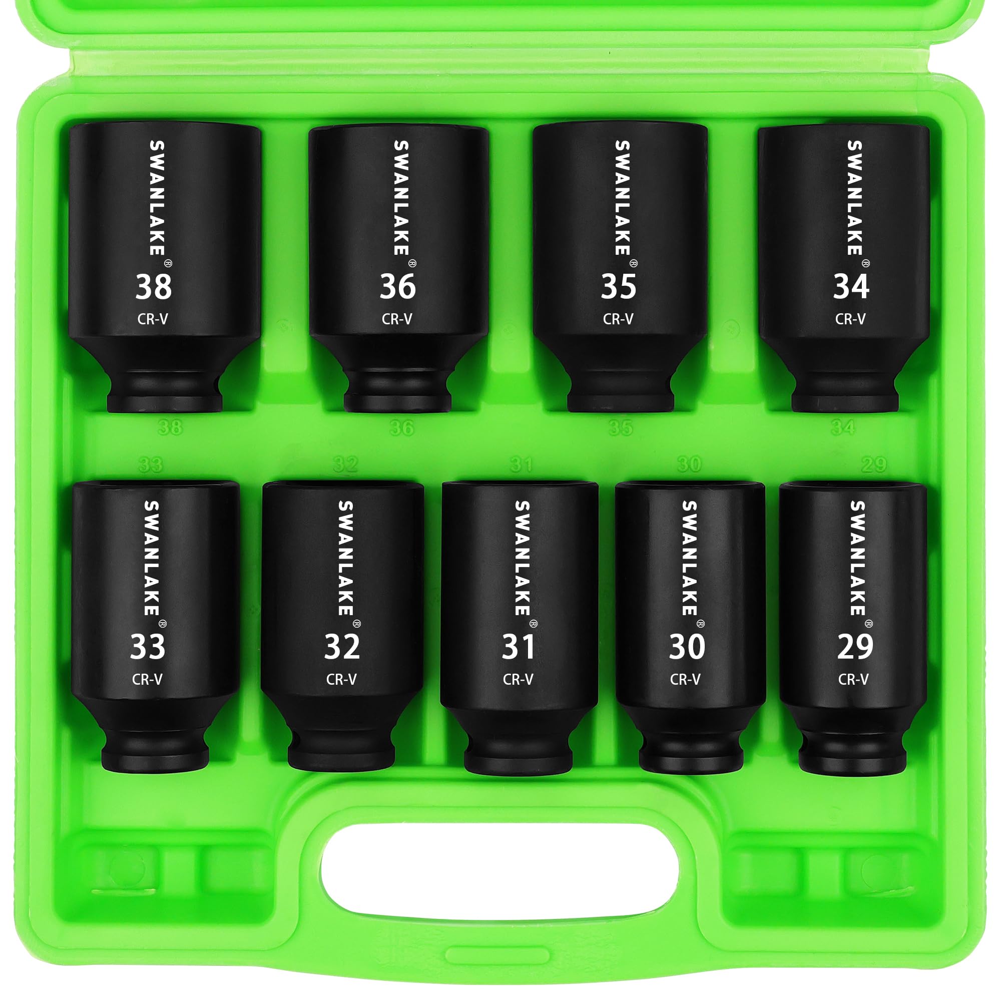 SWANLAKE 9-piece impact axle socket set in rugged case for mobile repairs