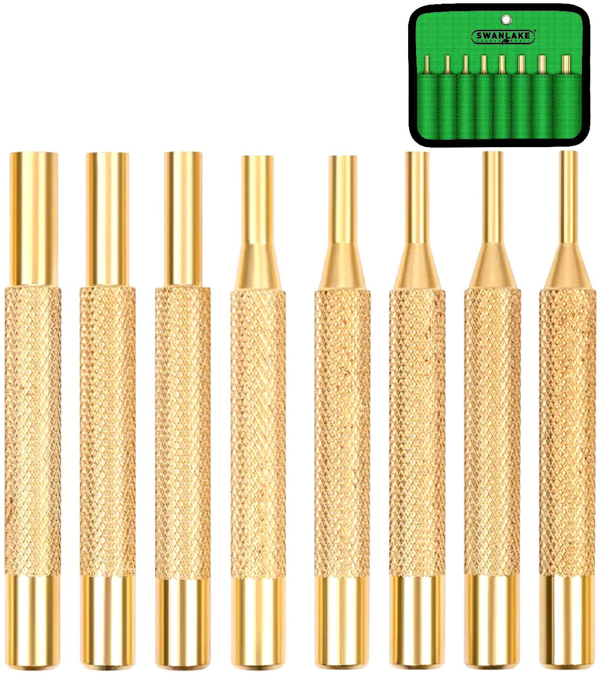 SWANLAKE brass punch set in use for pin driving without marring surfaces
