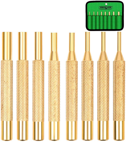 SWANLAKE brass punch set in use for pin driving without marring surfaces