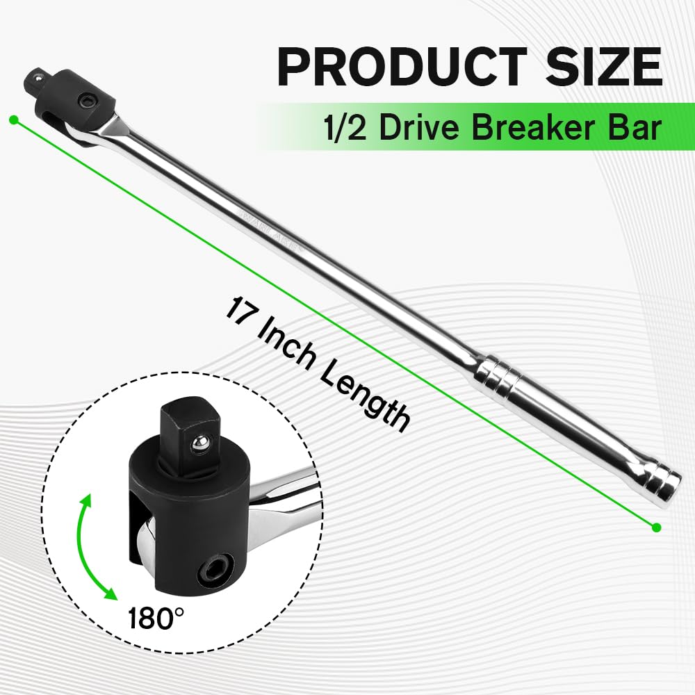 SWANLAKE Breaker Bar length 17.5 inches delivers extra leverage for stubborn bolts.