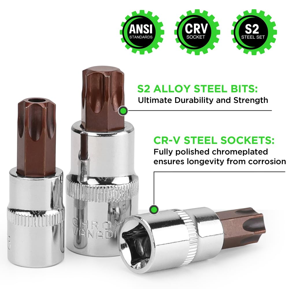 Swanlake chrome-vanadium sockets with mirror finish for rust resistance.