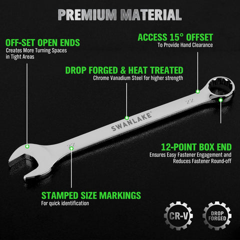 Chrome vanadium steel construction provides long-lasting durability for SWANLAKE wrenches