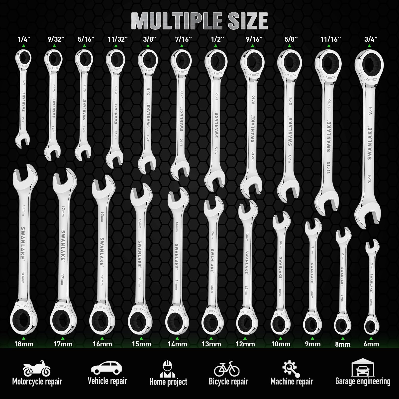 Chrome vanadium steel wrenches by SWANLAKE resist corrosion for long-lasting use