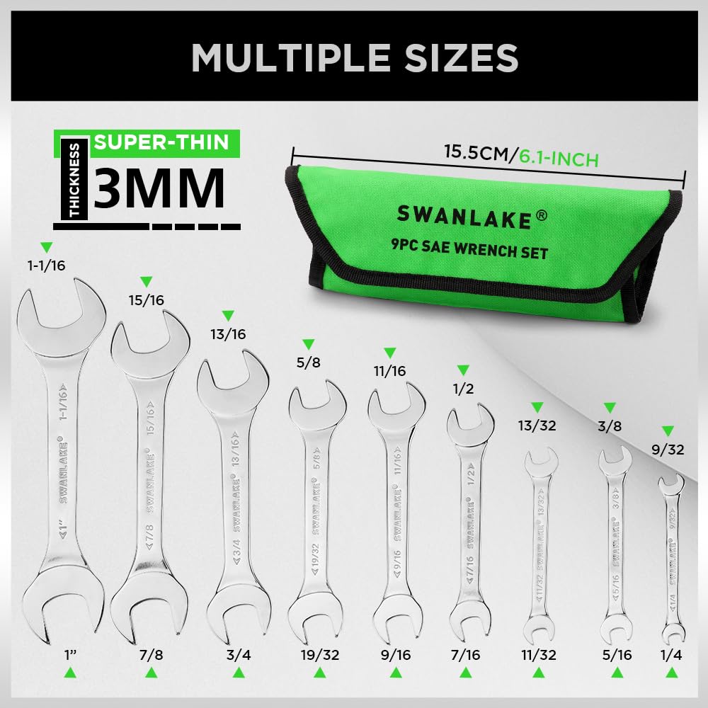 SWANLAKE dual-size wrenches cover 5.5-27 mm for quick repairs.