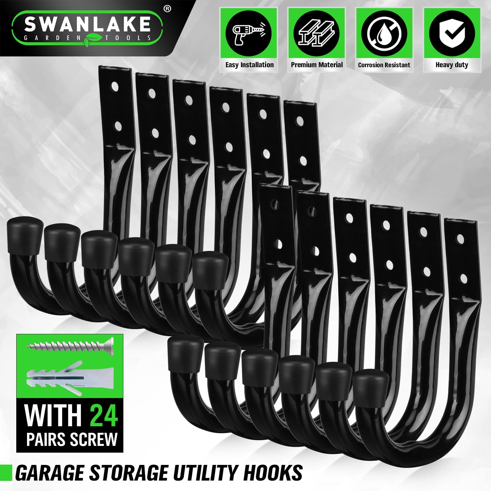 Swanlake heavy-duty garage hooks rust-resistant finish keeps tools secure