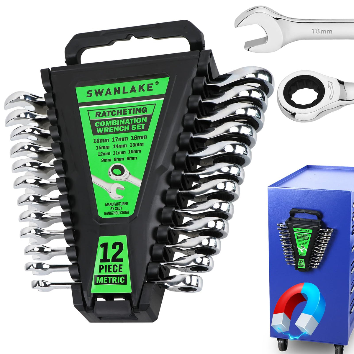 Swanlake Garden Tools 12-piece ratchet wrench set, 6–18mm, for home repairs