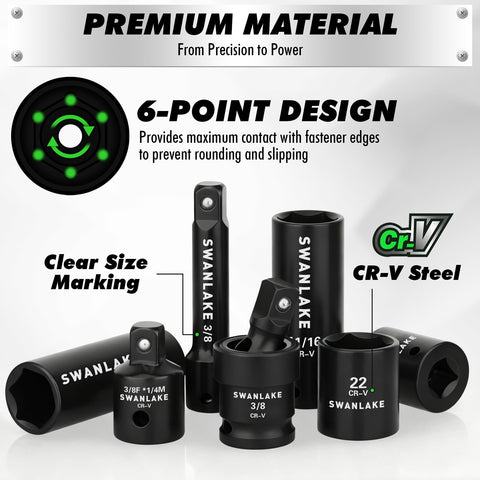 6-point CR-V sockets resist high torque and wear