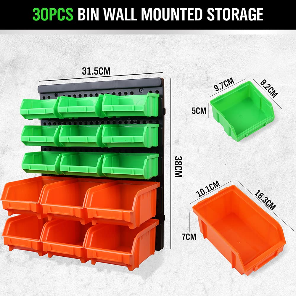 SWANLAKE GARDEN TOOLS color-coded bins offer quick distinction for small parts.