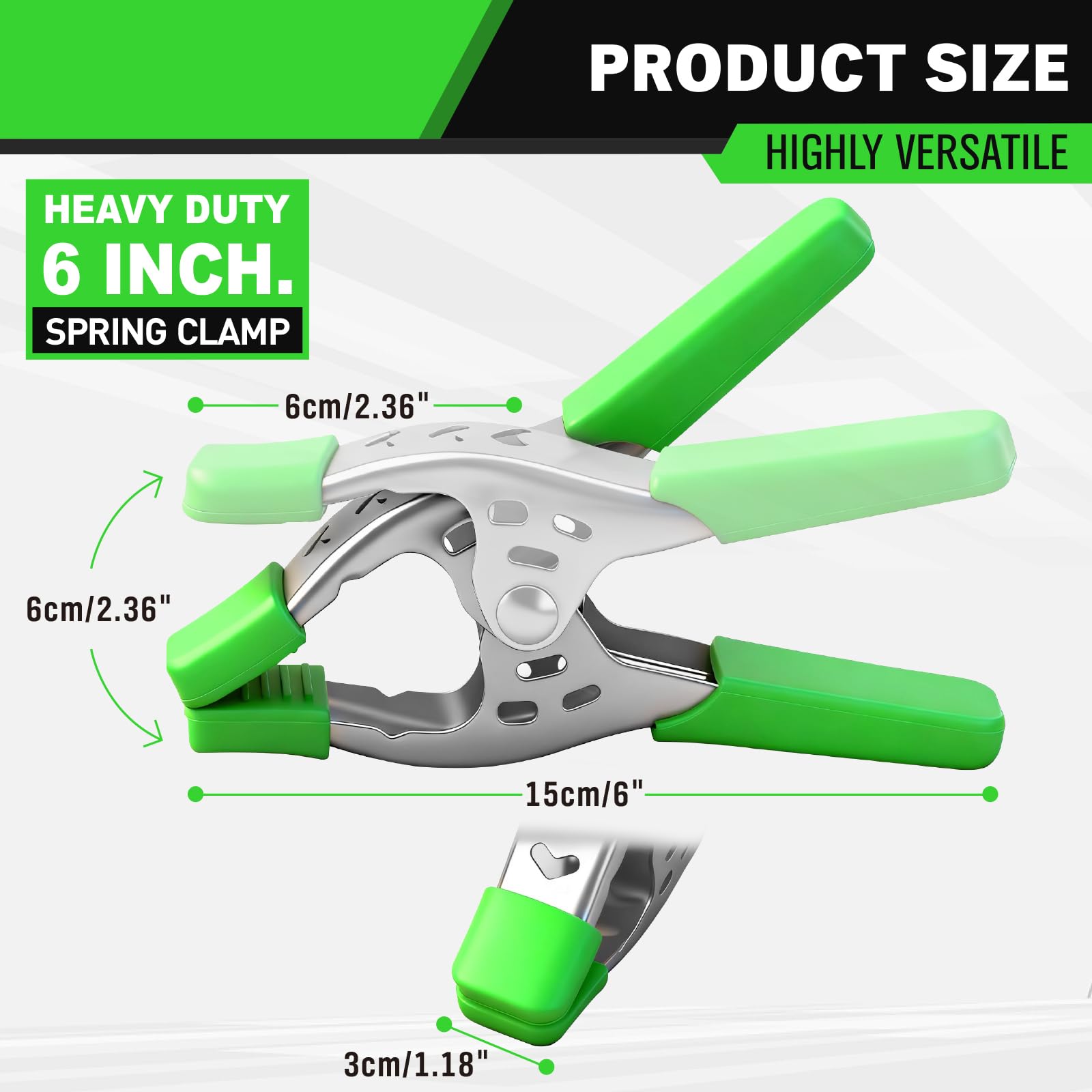 Swanlake 6-inch spring clamp jaw open view highlighting 2.4-inch opening for versatile holds