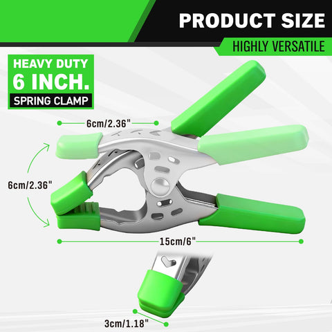 Swanlake 6-inch spring clamp jaw open view highlighting 2.4-inch opening for versatile holds