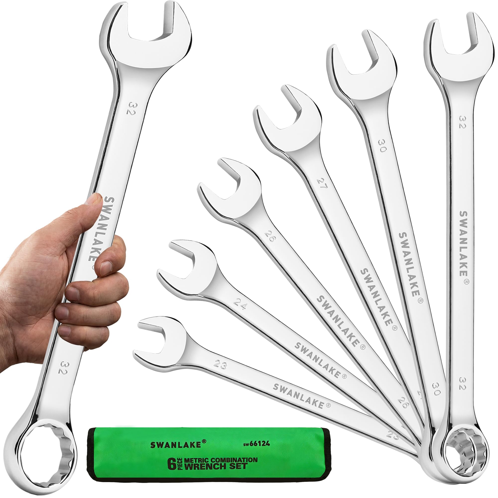 Swanlake Garden Tools wrench set in rolled pouch for easy transport and quick access.