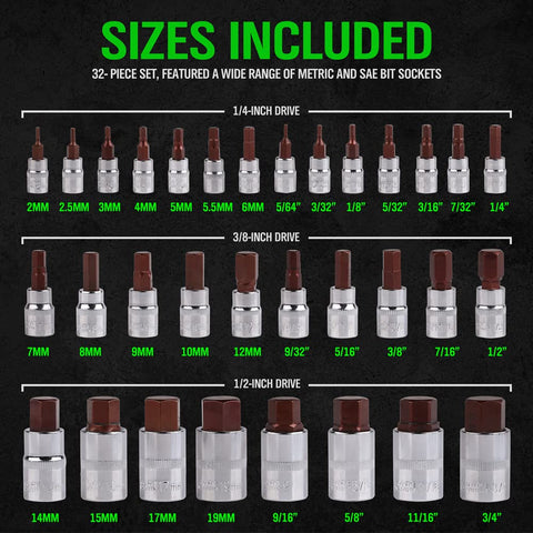 Swanlake hex bit socket set with SAE and metric sizes for versatile repairs