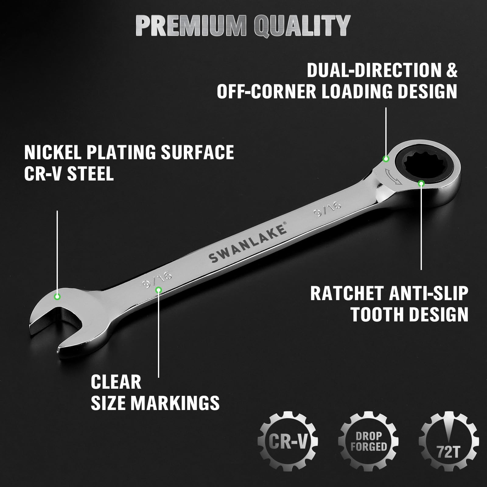 SWANLAKE wrenches feature a long ergonomic handle for improved leverage