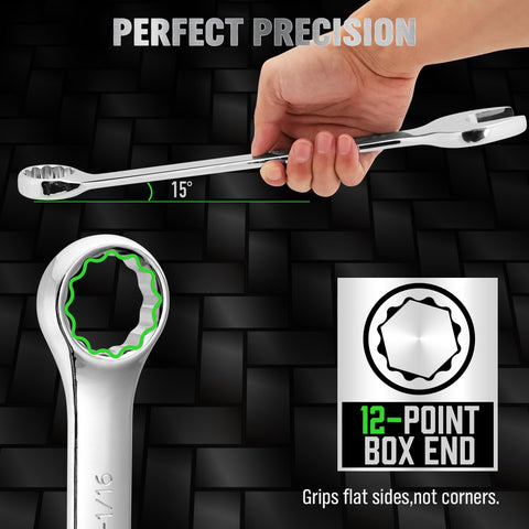 12-point offset box-end ensures precise engagement and reduced rounding.