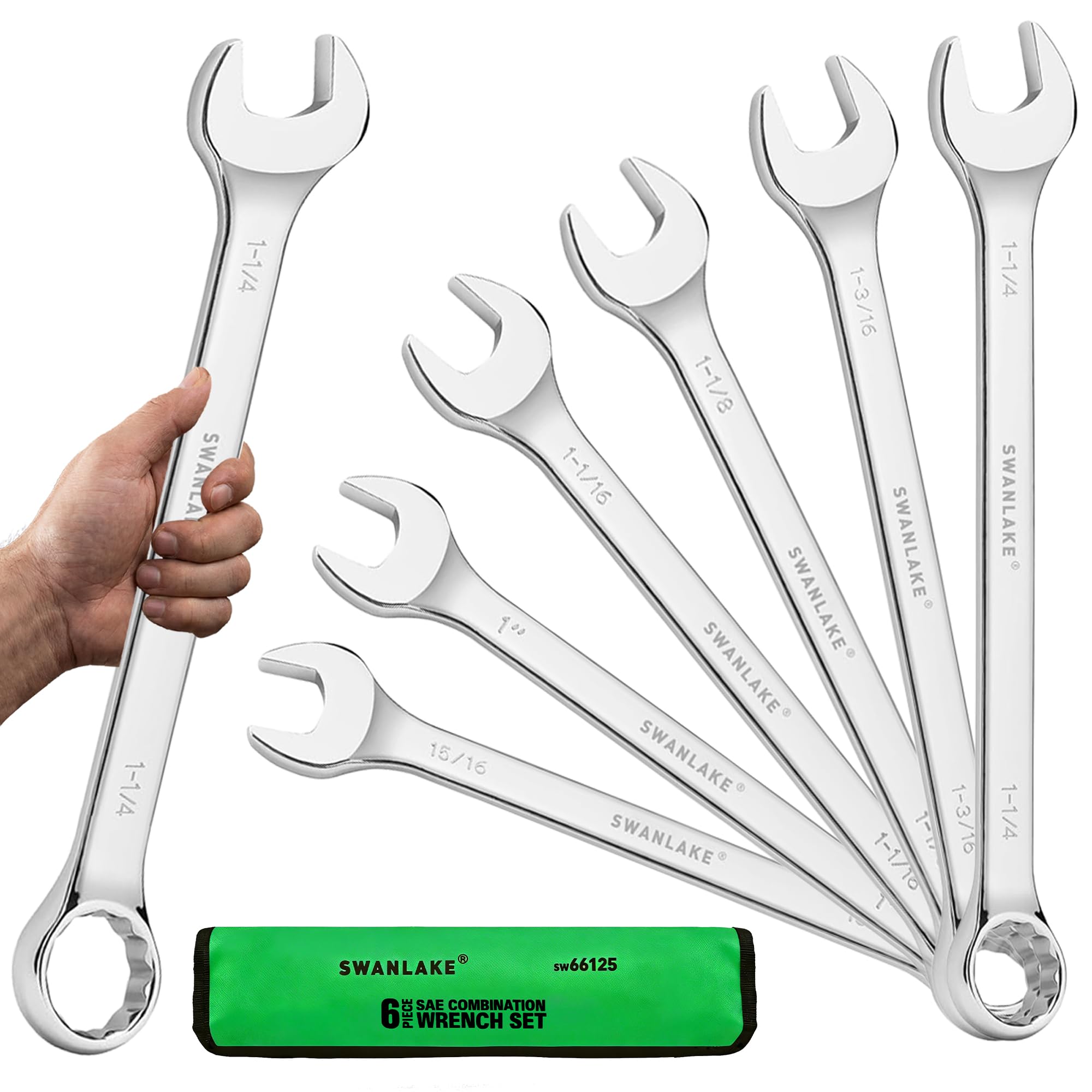 Swanlake SAE wrench set with rolling pouch keeps tools organized and portable.