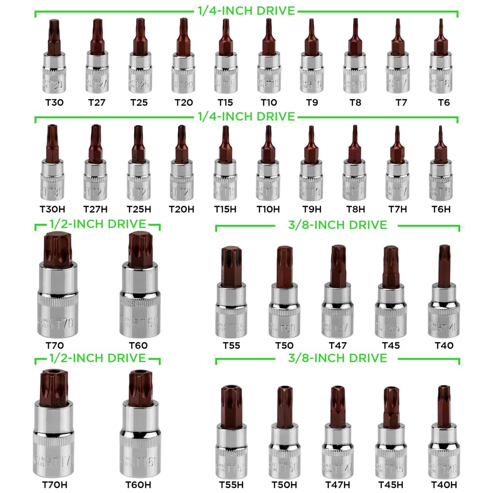 Swanlake tamper-proof bits T6 to T70 in secure chrome-vanadium sockets.