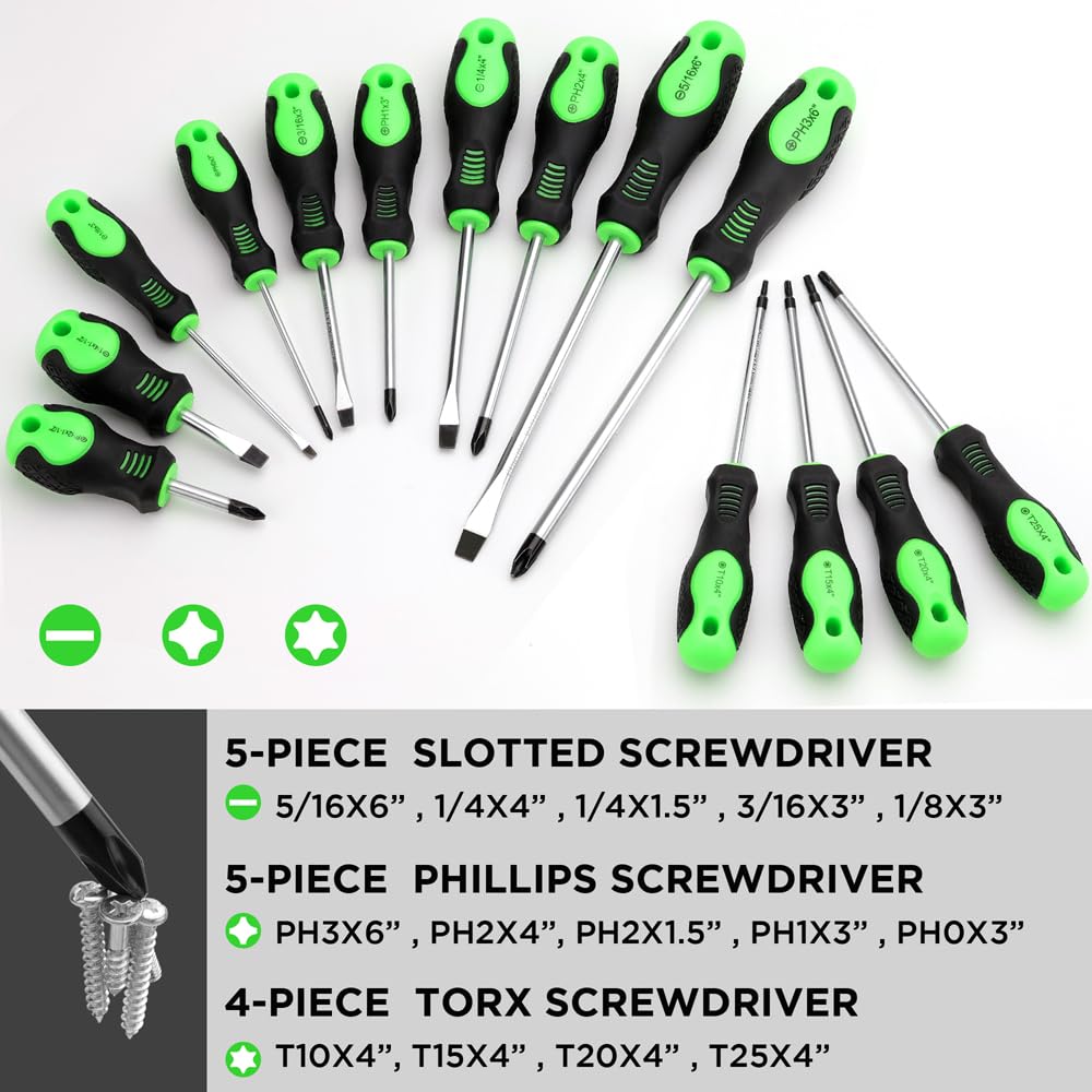 SWANLAKE slotted Phillips Torx screwdrivers with ergonomic grips for precise, comfortable tightening