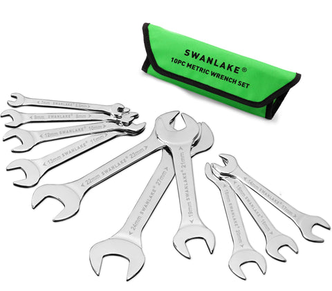 Swanlake super-thin open-end wrench set resting in rolling pouch for on-site use
