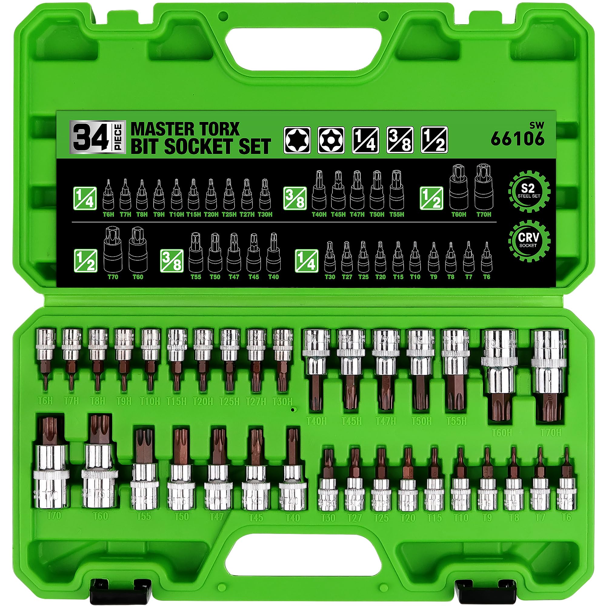 Swanlake Torx bit set case open, showing complete 34-piece selection for quick repairs.