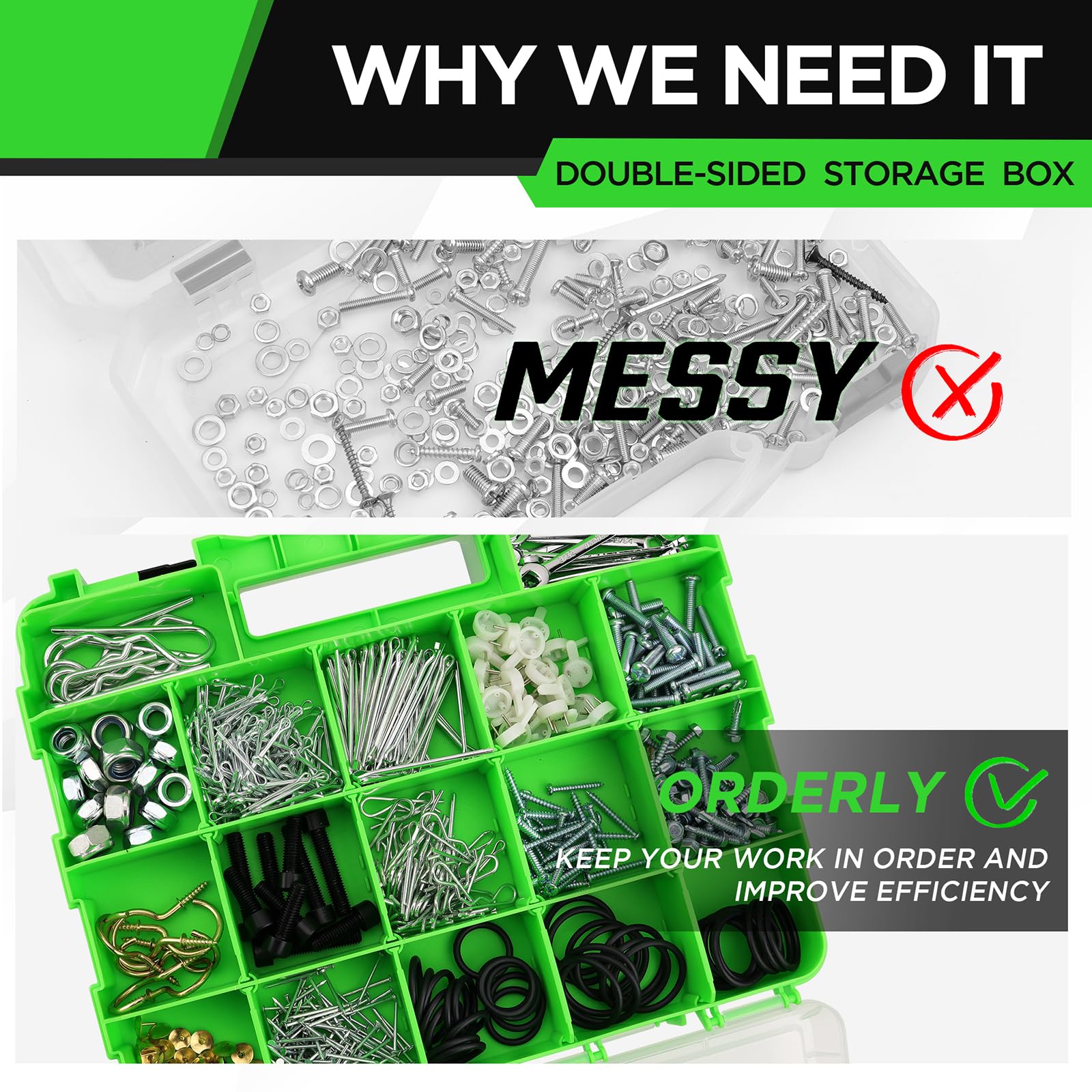 Swanlake versatile storage for screws, bolts, nails, nuts, and small parts.