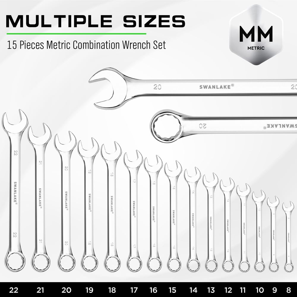 SWANLAKE wrench set with 12-point box ends for precise engagement in tight spaces