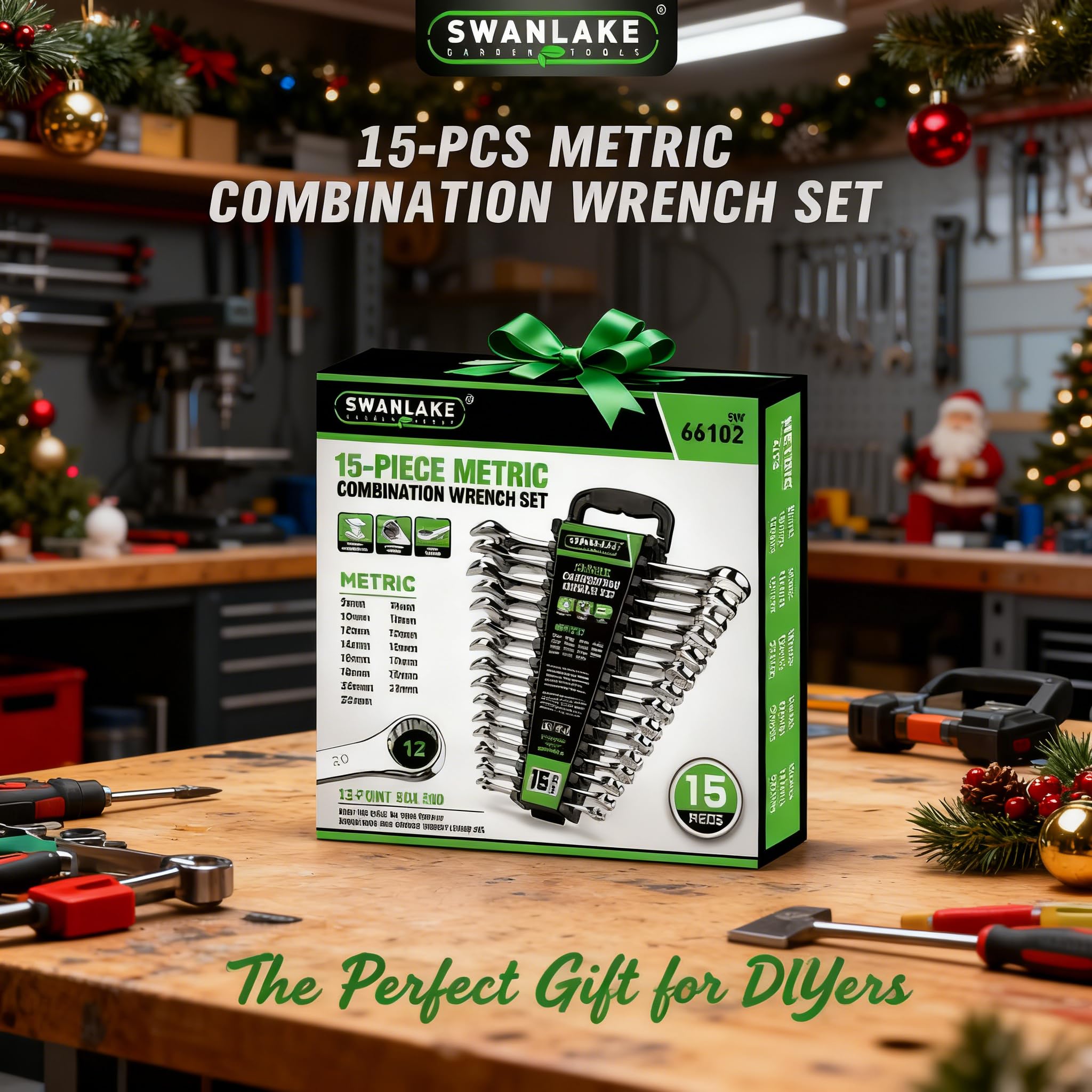 SWANLAKE wrench set neatly organized on its rack for quick project prep