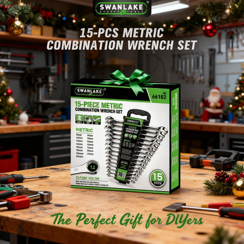 SWANLAKE wrench set neatly organized on its rack for quick project prep