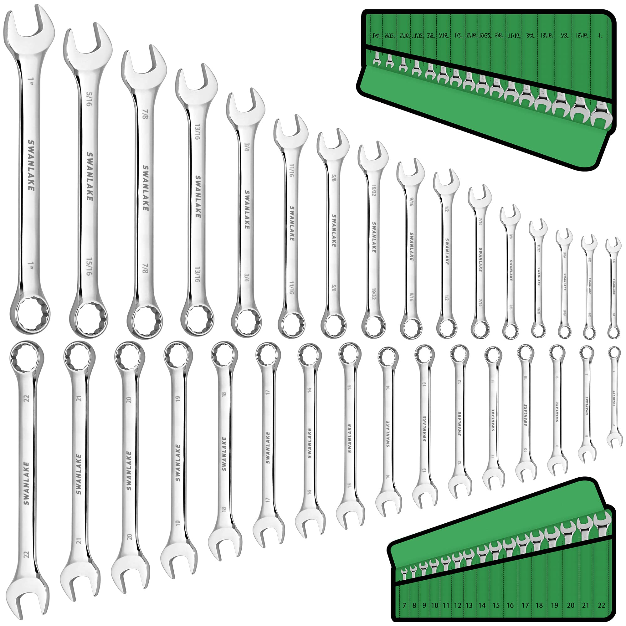 SWANLAKE 32-piece wrench set with rolling pouch for easy on-site organization.