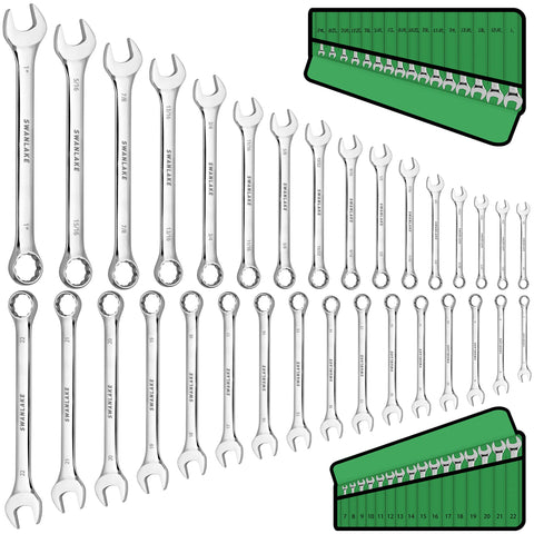 SWANLAKE 32-piece wrench set with rolling pouch for easy on-site organization.