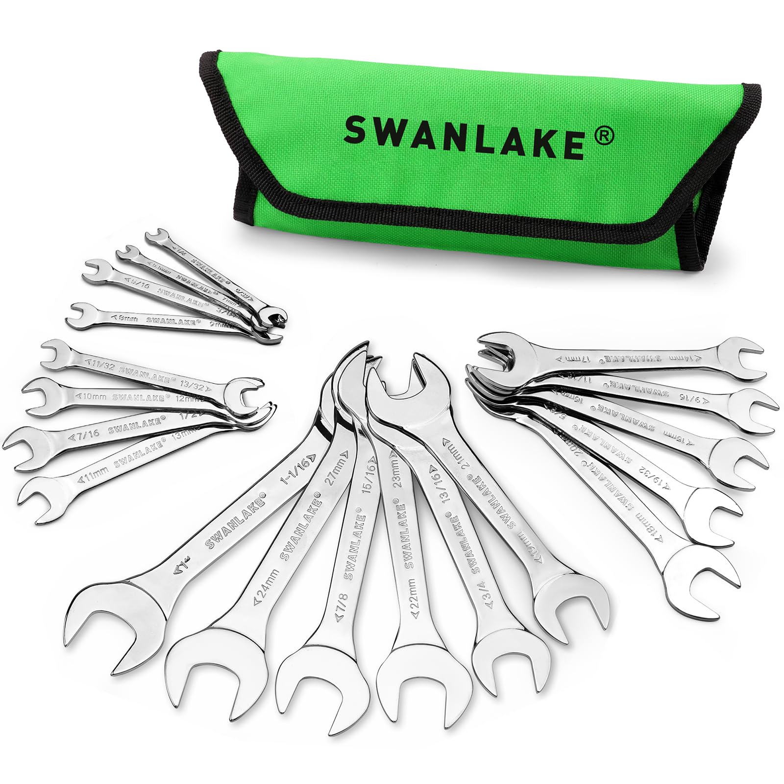SWANLAKE wrench set with rolling pouch keeps tools organized for on-site work.