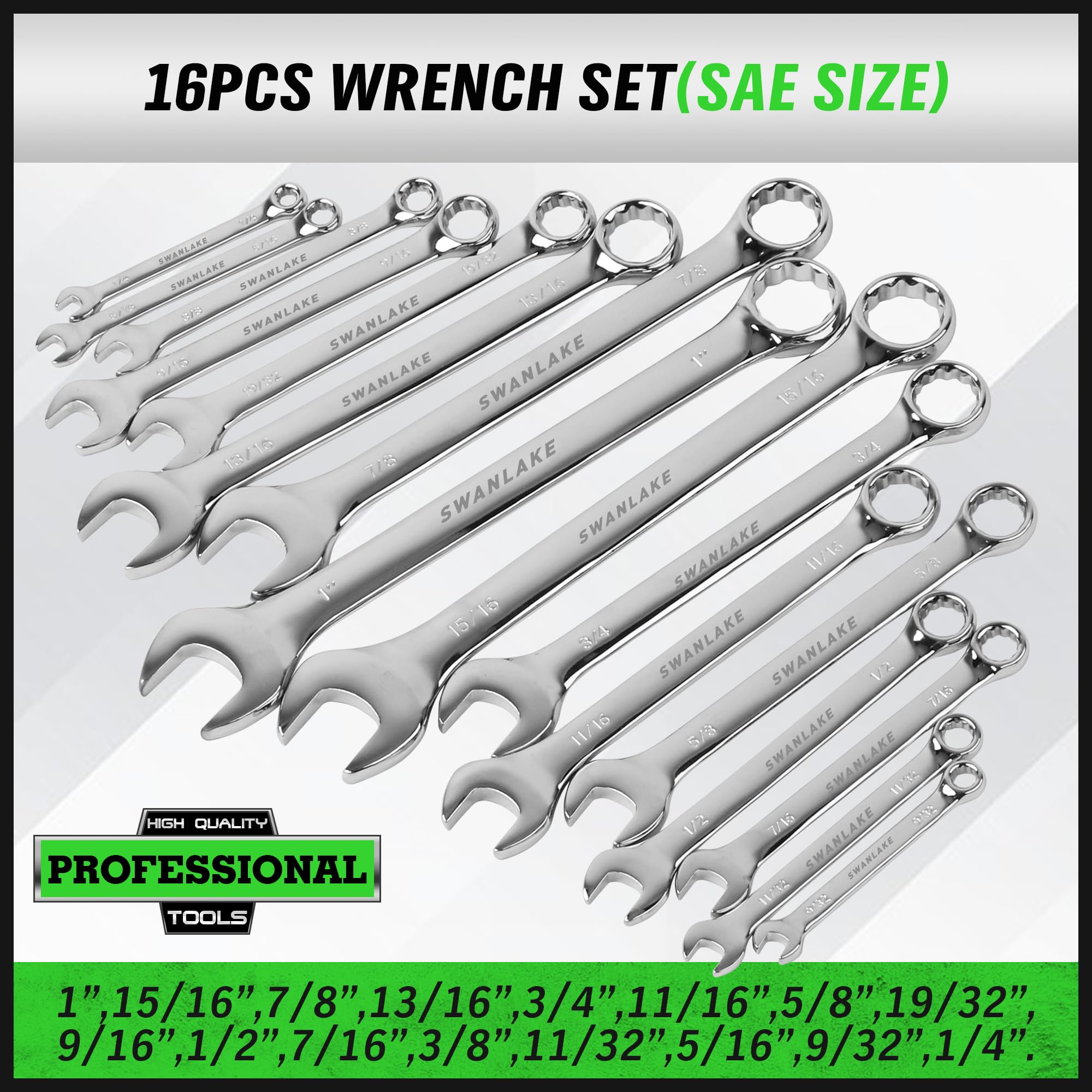 SWANLAKE SAE and metric wrench collection for versatile automotive work.