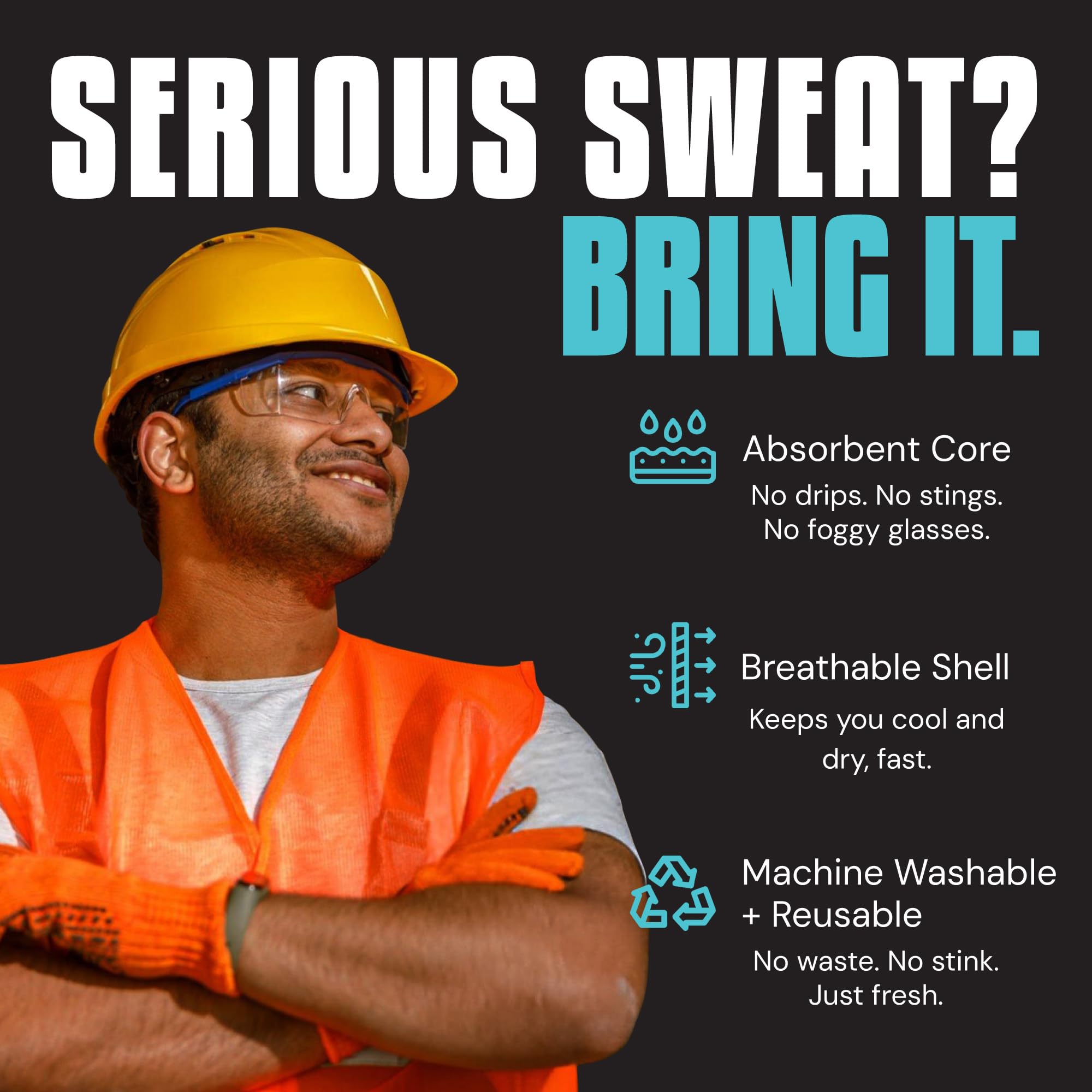 SweatHawg hard hat liner is washable and reusable for tough job sites.