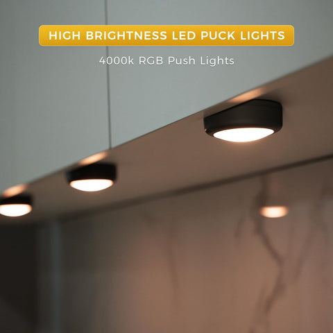 Swesara battery-powered puck lights with remote for quick cabinet lighting